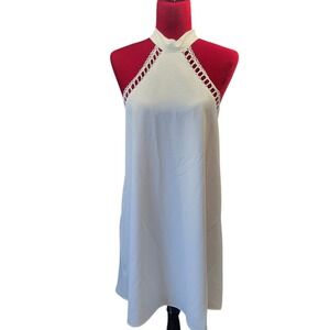 Cupshe White Halter Mini Dress Crochet Eyelet Trim Open Back Bow Size M NWT
E645